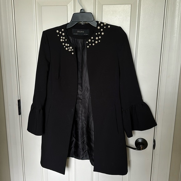 Zara Basic Collection Pearls Embellished Neck Jacket/Blazer - Picture 3 of 10